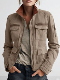Veste Cargo Olive Verte avec Poches Utilitaires