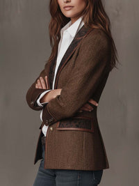 Blazer en Tweed Chevrons avec Panneaux Imprimés