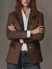 Blazer en Tweed Chevrons avec Panneaux Imprimés