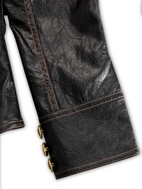 Veste en PU avec Col Montant et Boutons Métalliques Rétro