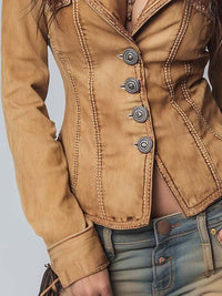 Veste en denim kaki délavé style vintage ajustée