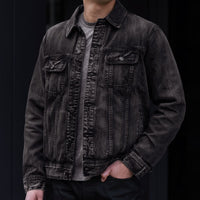Veste Trucker en Denim | Noir Foncé Décoloré