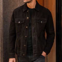 Veste Trucker en Suède | Chocolat