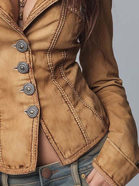 Veste en denim kaki délavé style vintage ajustée