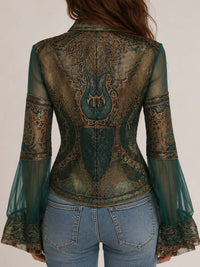 Veste courte à zip intégral en mesh transparent avec col imprimé paisley boho et manches évasées