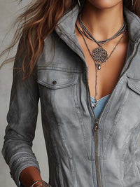 Veste Zippée en Denim Lavé Gris Clair Bloho