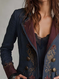 Veste en coton-lin brodée de style vintage avec motif paisley