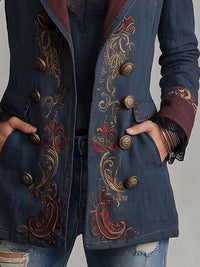 Veste en coton-lin brodée de style vintage avec motif paisley
