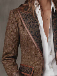 Blazer en Tweed Chevrons avec Panneaux Imprimés