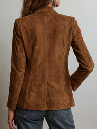 Veste en Suède Écologique avec Couture Contrastée Rétro