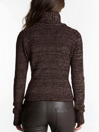 Veste en Tricot Côtelé à Fermeture Éclair Asymétrique Marron