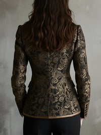 Blazer Ajusté à Revers Enveloppés en Jacquard Paisley de Luxe Silencieux