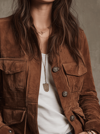 Veste utilitaire en daim marron vintage