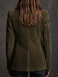 Blazer en Velours Vert Olive avec Broderies Florales Intriquées