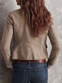 Veste rétro beige à col montant avec broderie florale et garniture tressée