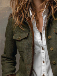 Blazer en Tweed Herringbone Vintage avec Finitions en Velours