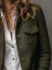 Blazer en Tweed Herringbone Vintage avec Finitions en Velours