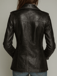 Veste en simili cuir noir vintage à double boutonnage