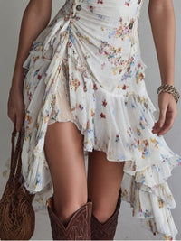 Claire | Robe mini rétro à fleurs, col en V et fines bretelles