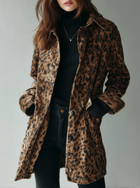 Veste en Éco-suède à Imprimé Léopard Vintage