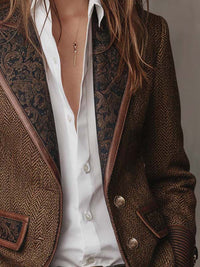 Blazer en Tweed Chevrons avec Panneaux Imprimés