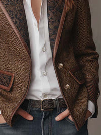 Blazer en Tweed Chevrons avec Panneaux Imprimés