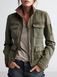 Veste Cargo Olive Verte avec Poches Utilitaires