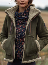 Veste Sherpa Vintage à Col Roulé pour Femmes