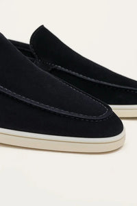 François – Mocassins Classiques en Suède Bleu Marine